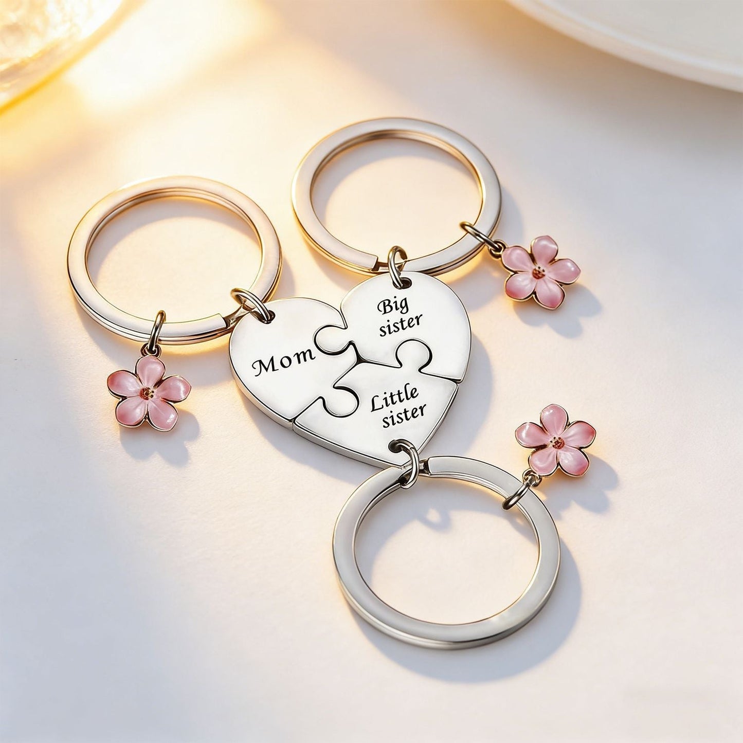 Mom & Sisters Heart Puzzle Keychain Set, Matching Family Gift for Mom & Daughters (2 Styles)